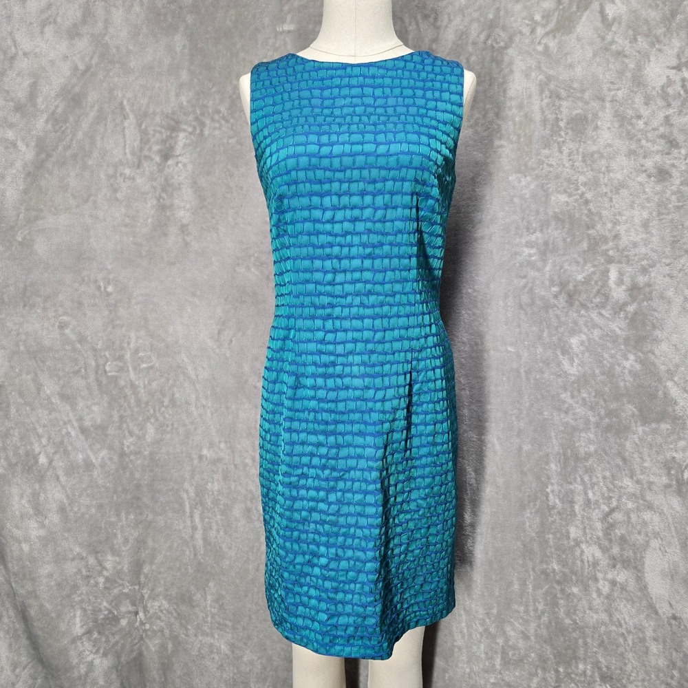 Vtg AGB Dress California Teal Blue Sleeveless Sheath Career Office Size 8